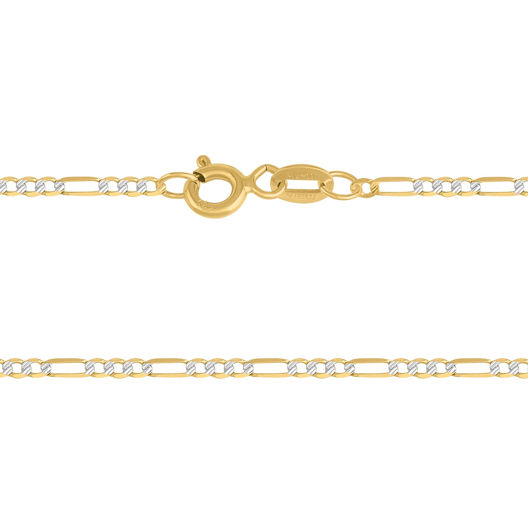 Cadena Fígaro Diamantado 14K Oro Amarillo + Estuche