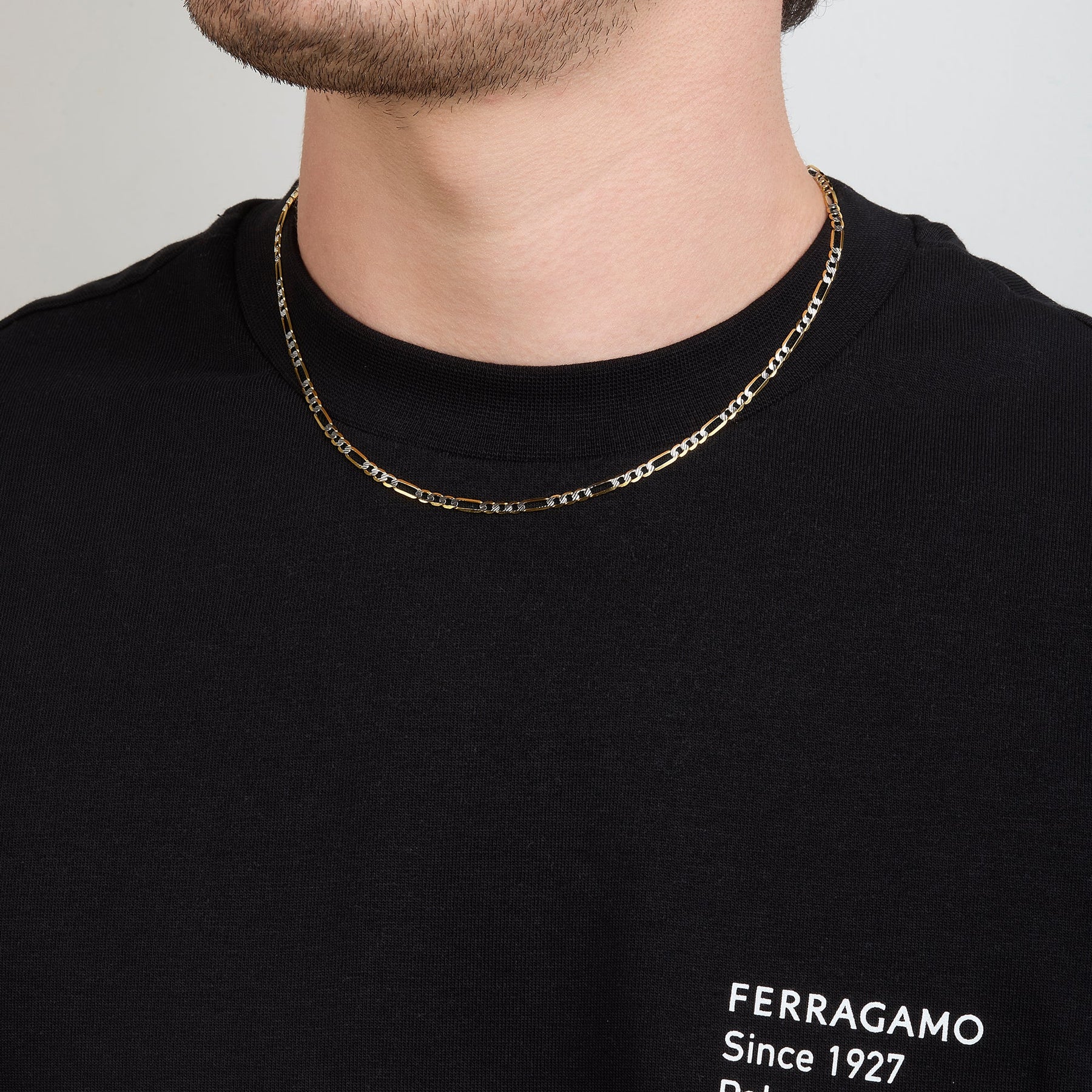 3X1 Figaro Fabric Diamond Chain 14K Yellow Gold + Case