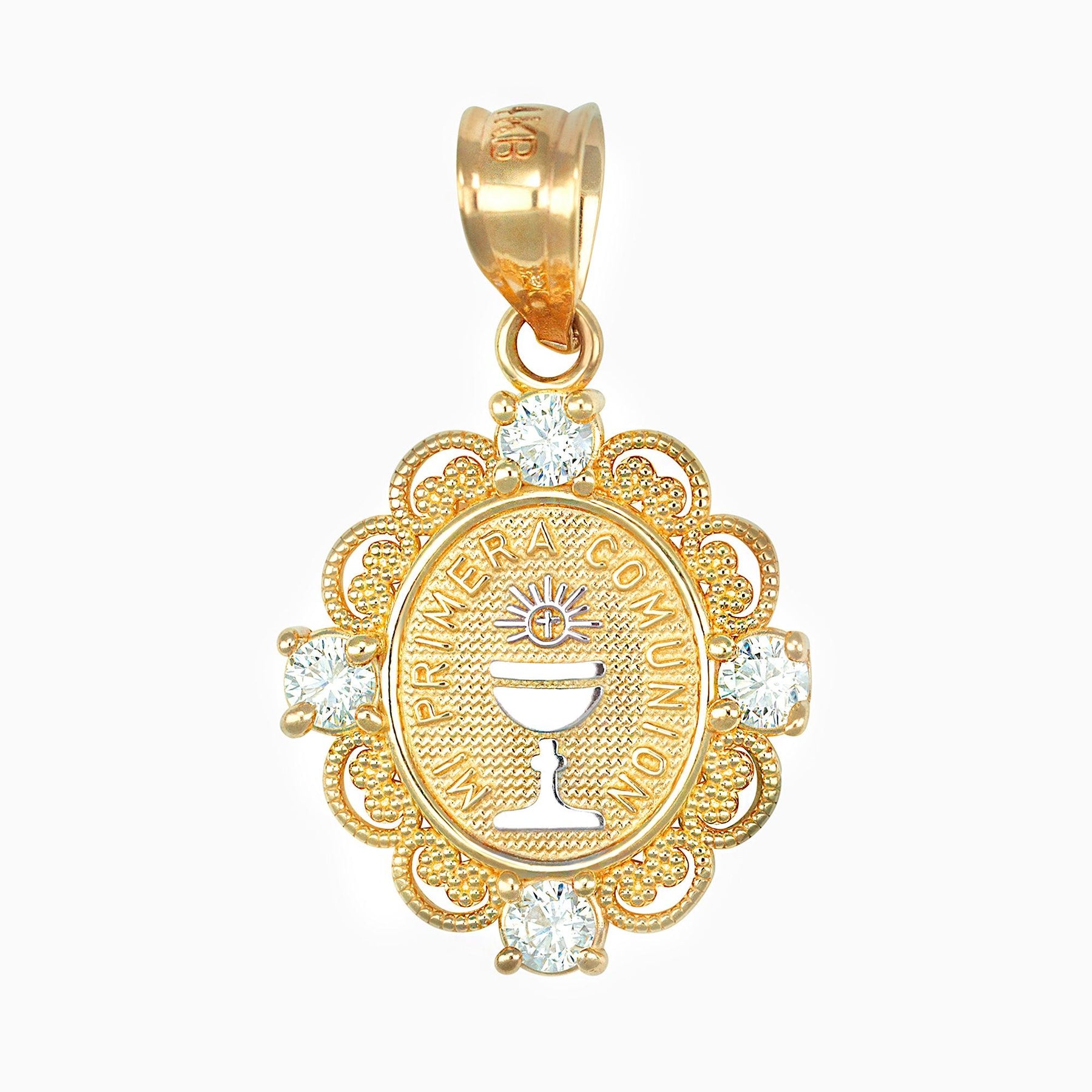 First Communion Medal Pendant with 14k Yellow Gold Chalice
