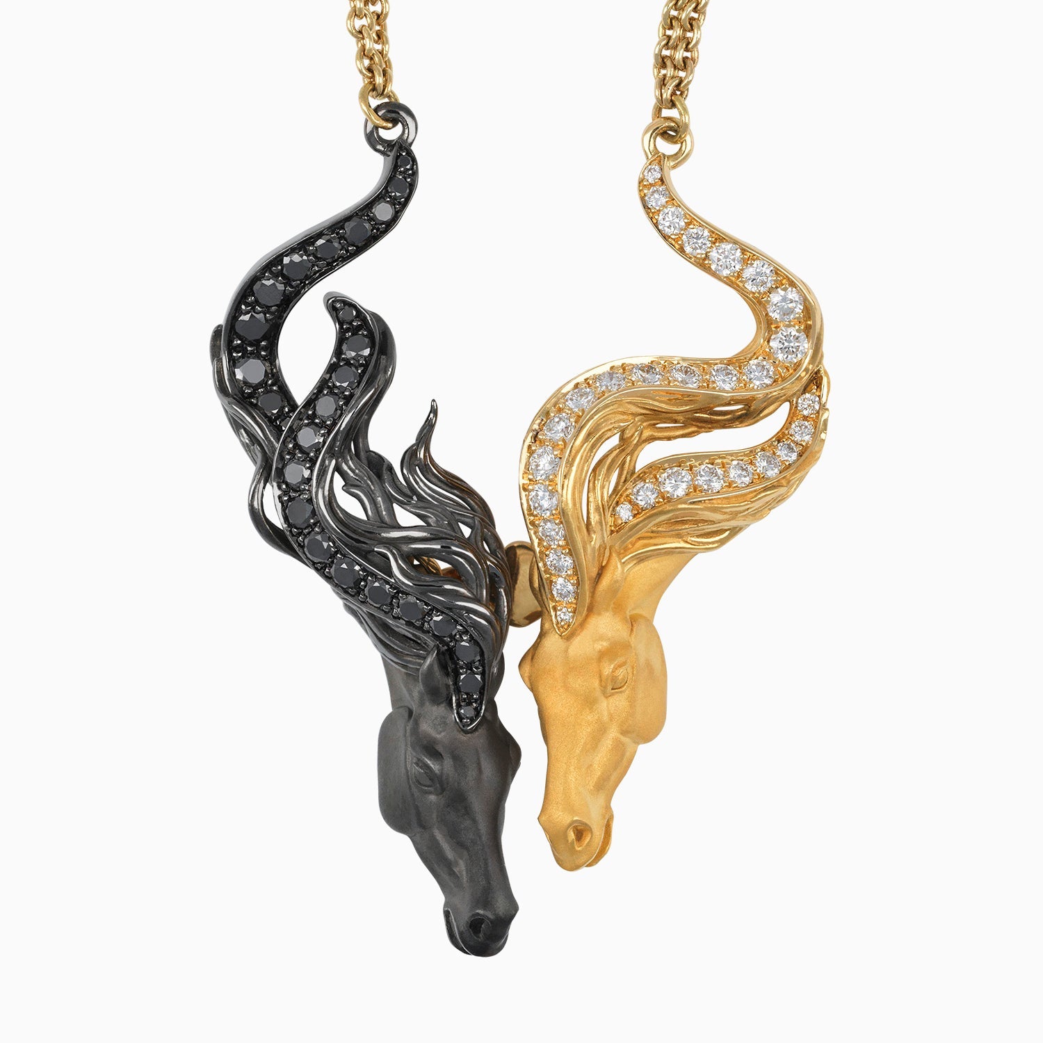 Cadena Doble con Dije Caballos 18k Oro Amarillo y Negro + Estuche