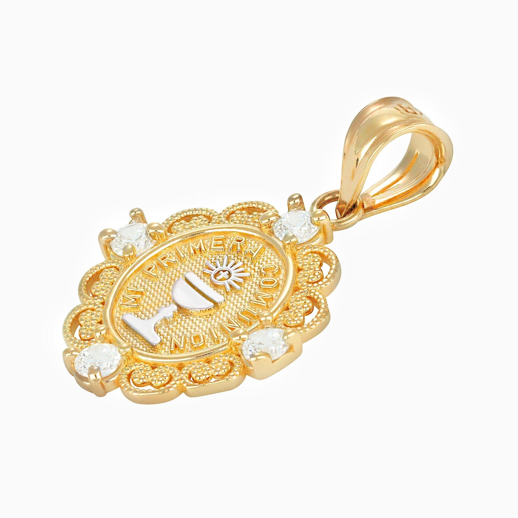 First Communion Medal Pendant with 14k Yellow Gold Chalice