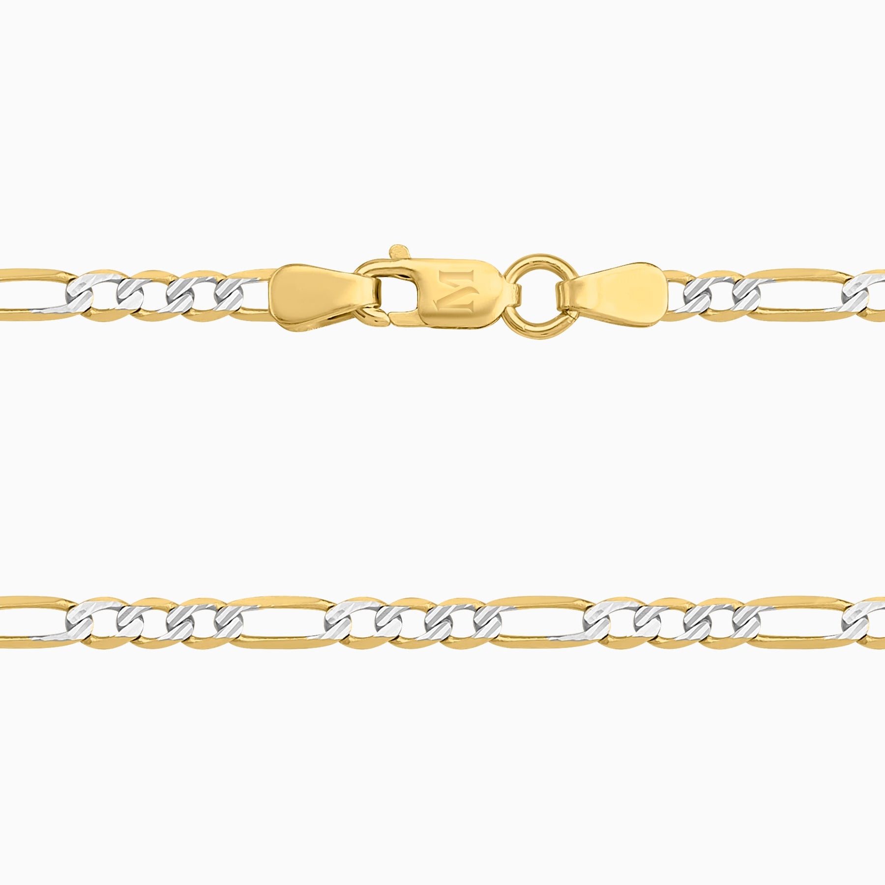 Cadena 3X1 Tejido Fígaro Diamantada 14K Oro Amarillo + Estuche