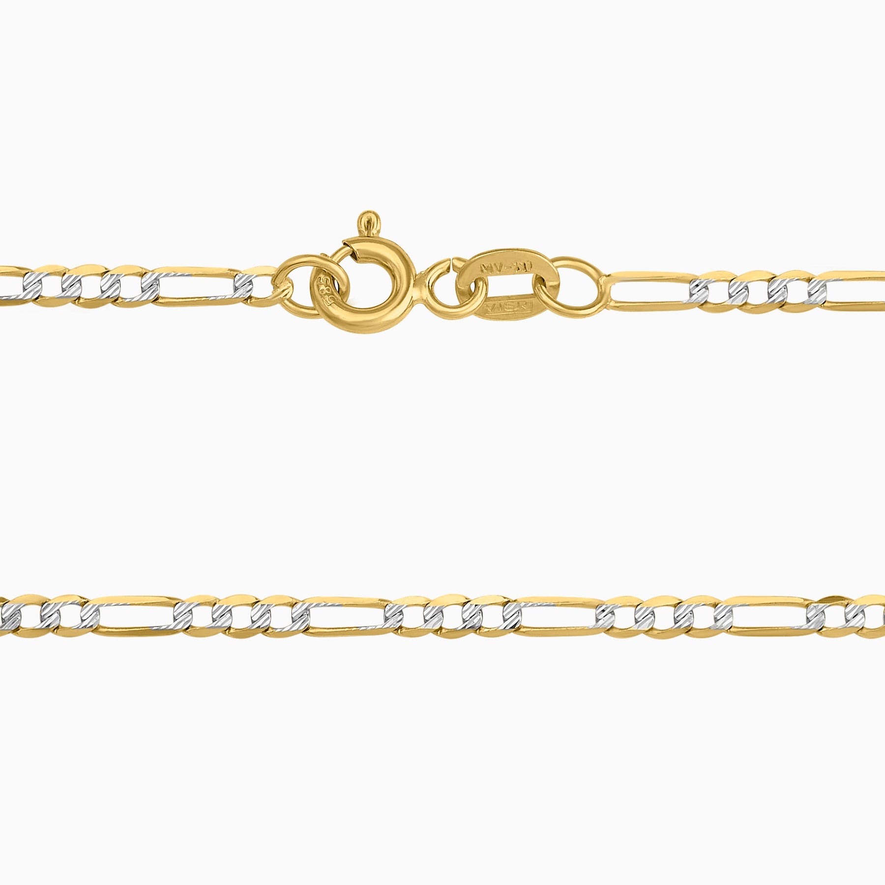 Cadena Tejido Fígaro Diamantada 14K Oro Amarillo + Estuche