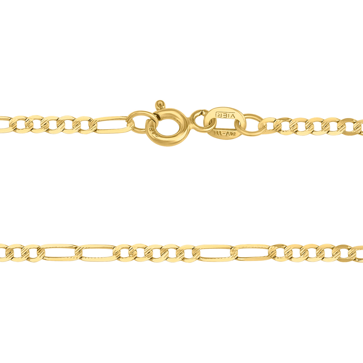 Cadena Unisex Tejido Fígaro Diamantada 3x1 En Oro Amarillo 14K + Estuche
