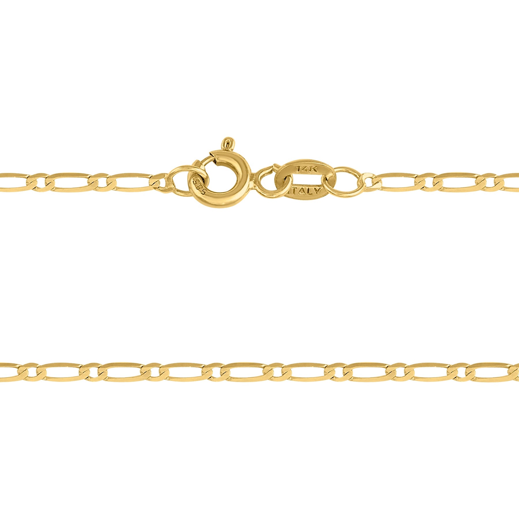Cadena 1x1 Tejido Fígaro Troquelado 14K Oro Amarillo + Estuche