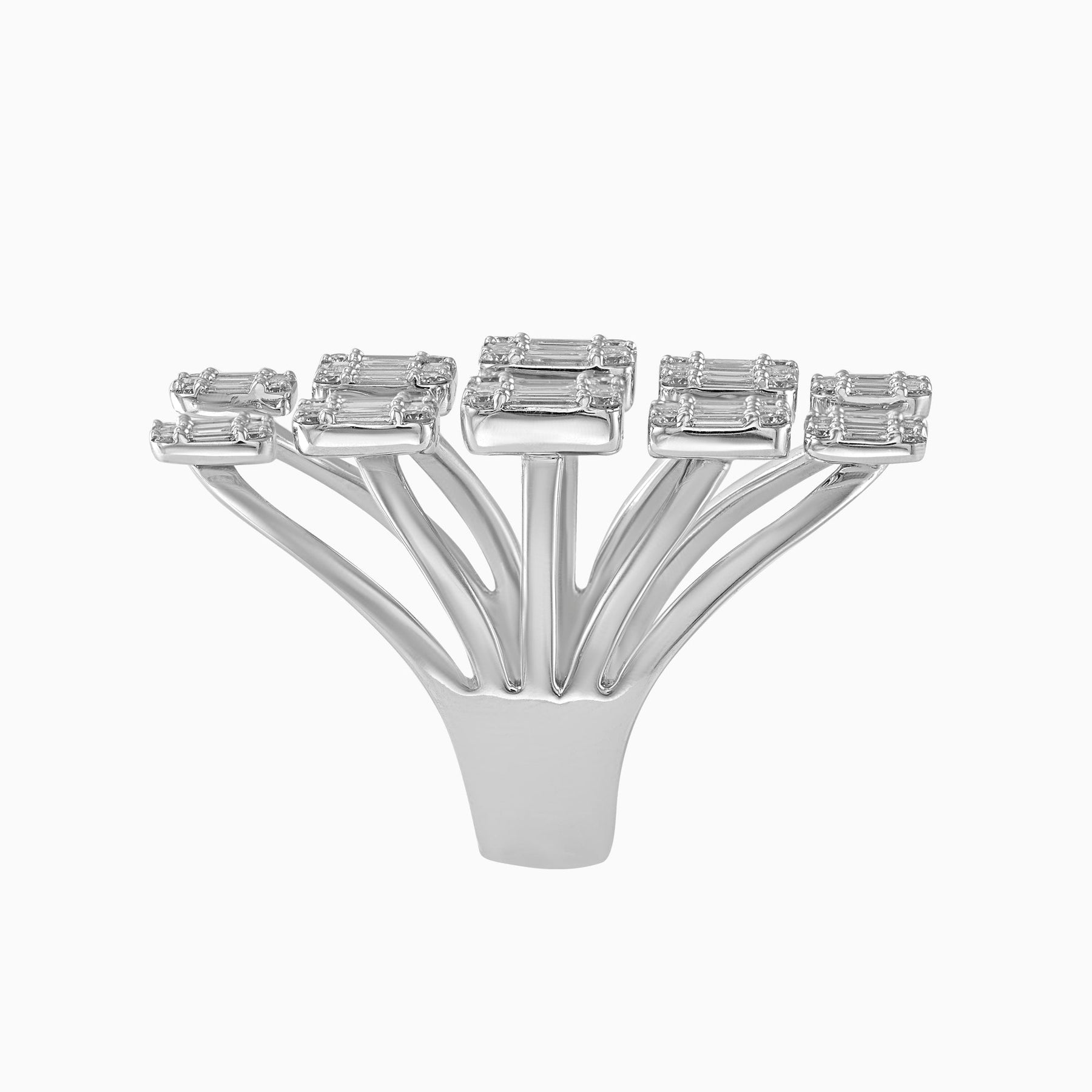 10 Square Full Ice Ring 14k White Gold with Natural Diamonds