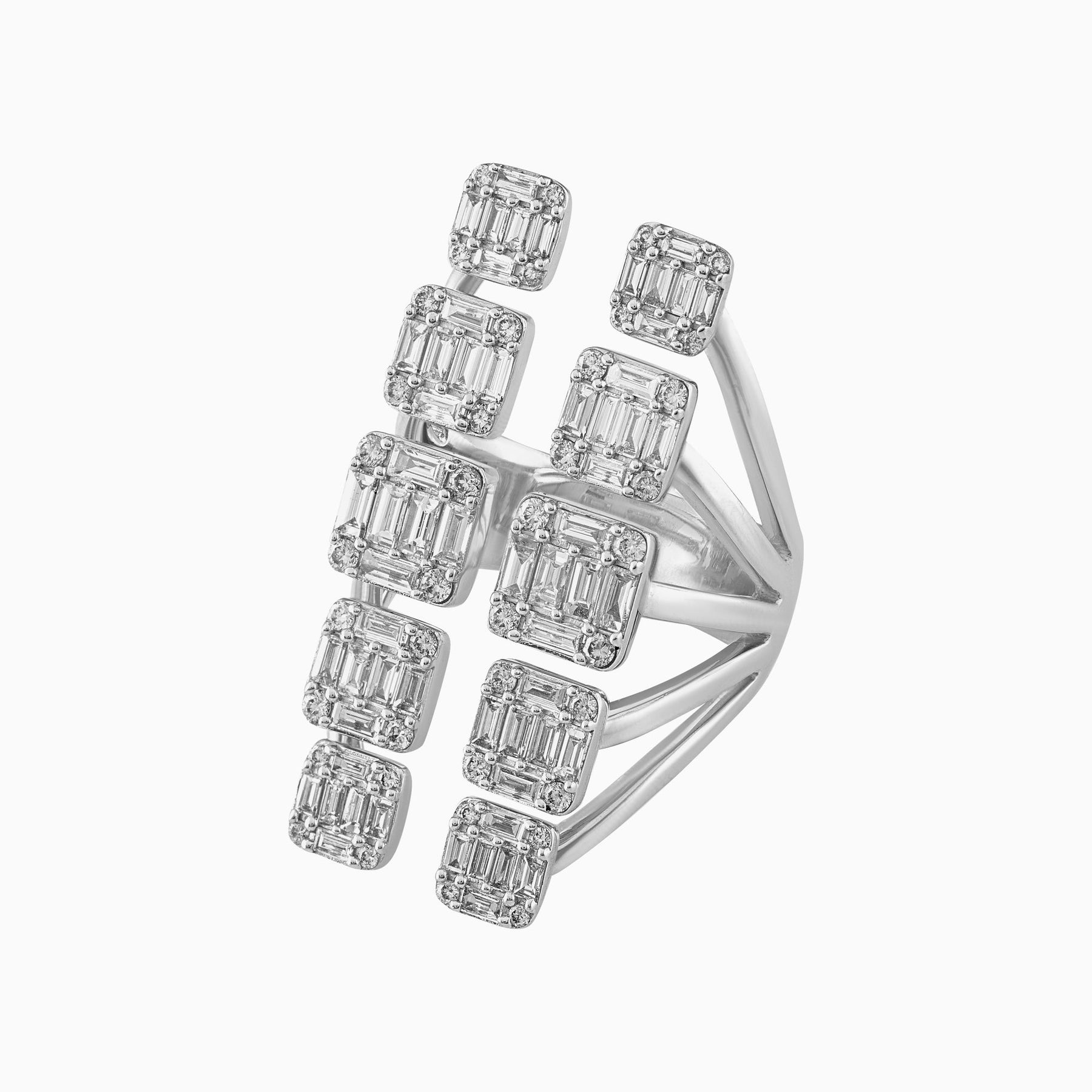10 Square Full Ice Ring 14k White Gold with Natural Diamonds