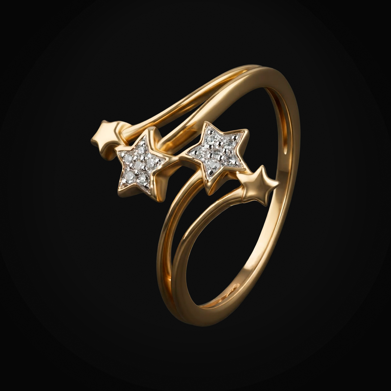 Anillo de estrellas Full Ice en oro amarillo 10K con diamantes 0.05 ct + estuche