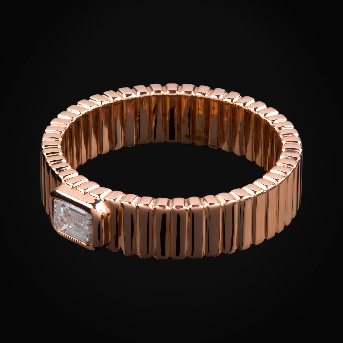 Anillo 14k Oro Rosa Tejido Troquelado Con Diamante Central + Estuche
