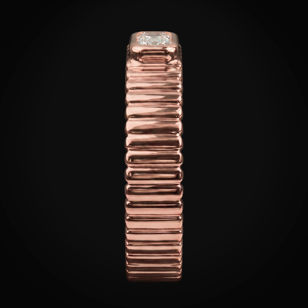Anillo 14k Oro Rosa Tejido Troquelado Con Diamante Central + Estuche