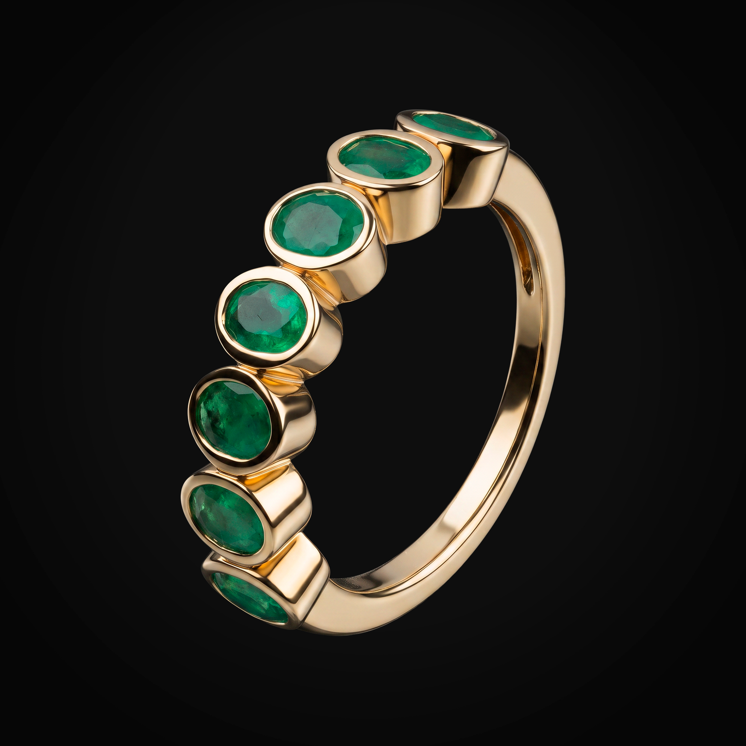 Anillo 14k Media Churumbela Esmeraldas Oro Amarillo + Estuche