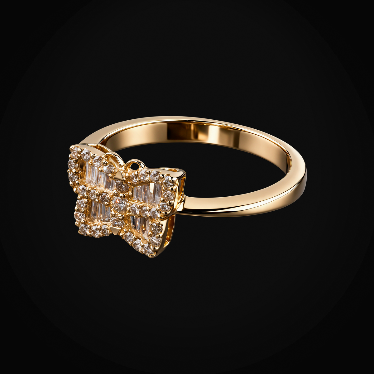 Anillo mariposa Full Ice de oro amarillo 14K con diamantes 0.30 ct + estuche