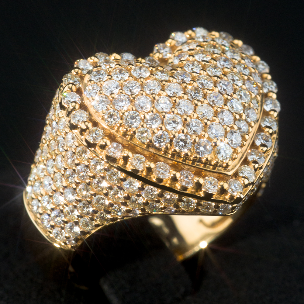 14k Full Ice Embossed Heart Ring