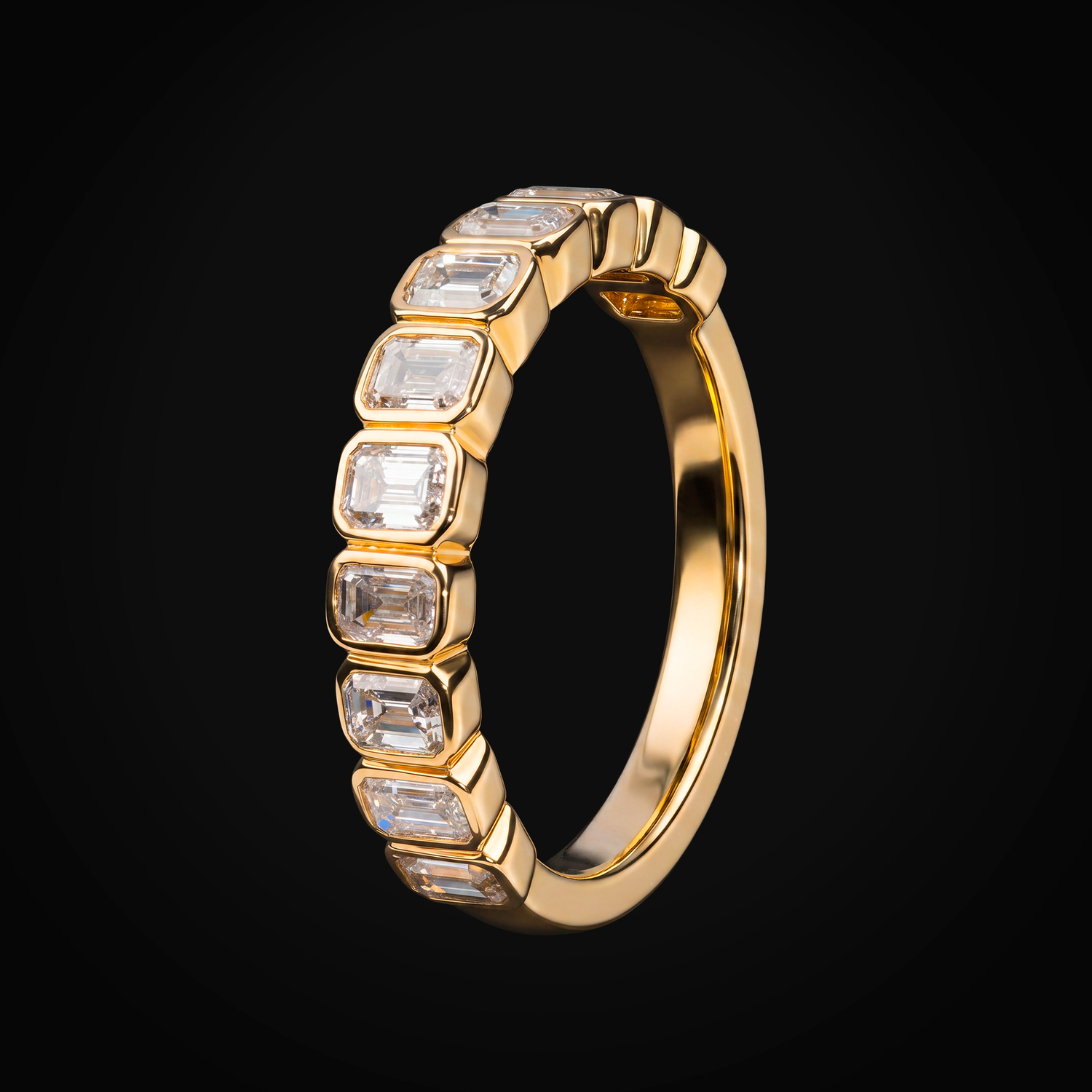 Anillo 14k Media Churumbela Oro Amarillo Diamantes De Mina Corte Esmeralda + Estuche