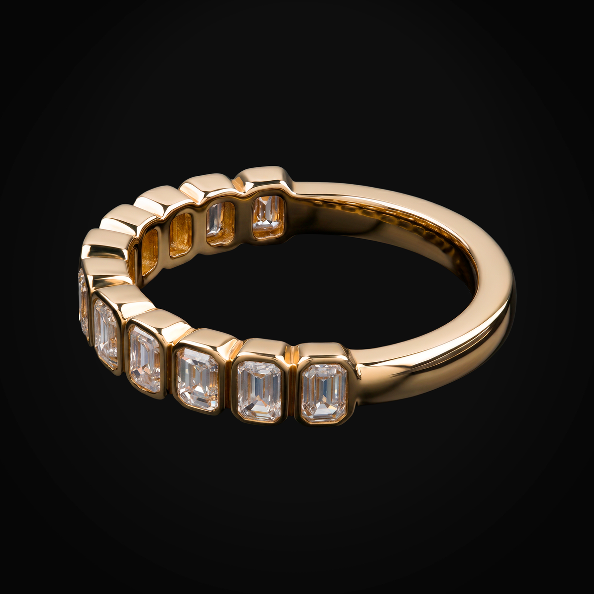Anillo 14k Media Churumbela Oro Amarillo Diamantes De Mina Corte Esmeralda + Estuche