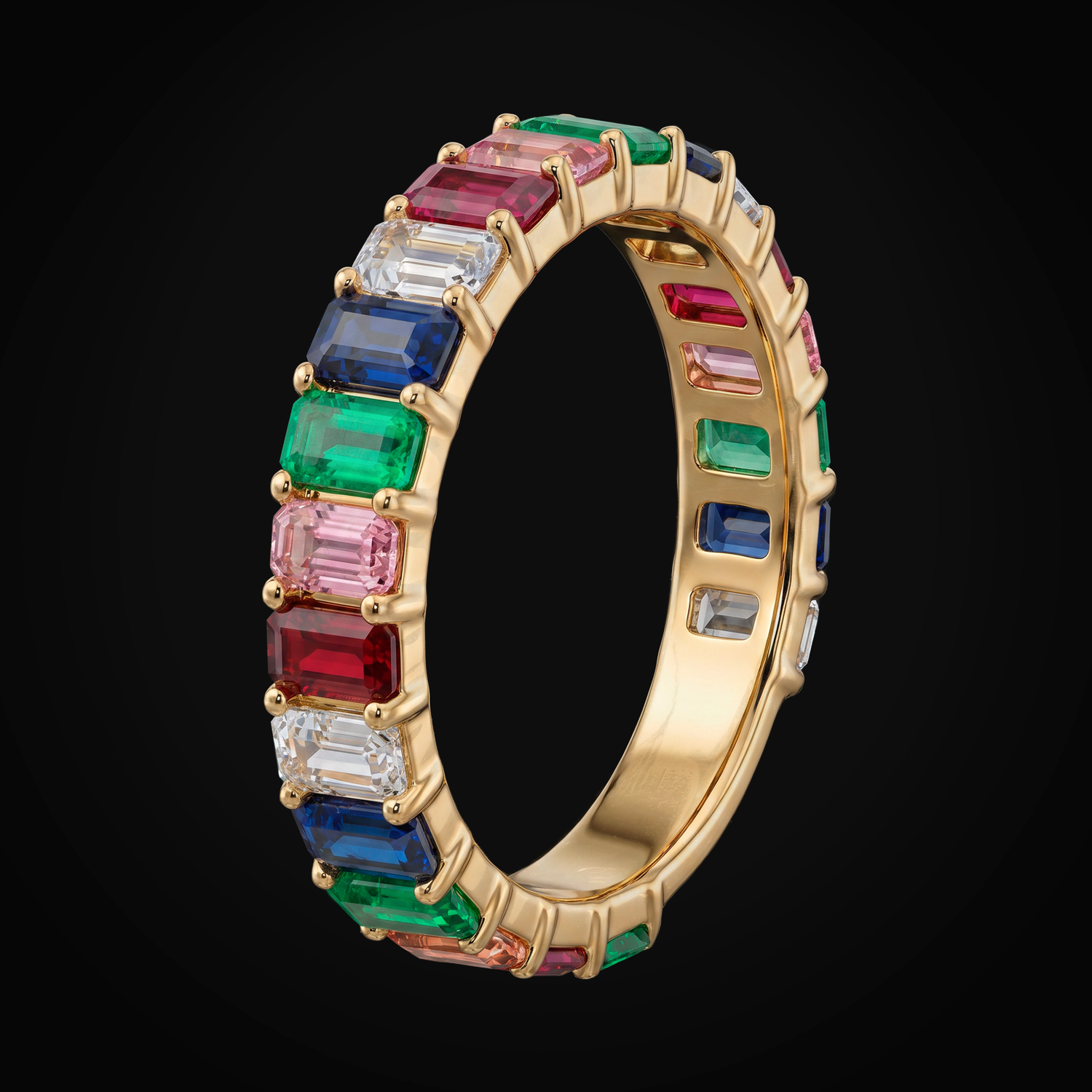 Anillo 14k Churumbela Zafiros Rainbow Oro Amarillo Corte Esmeralda + Estuche