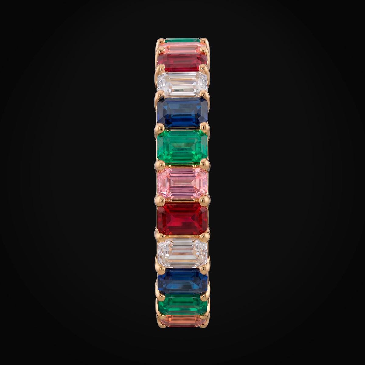 Anillo 14k Churumbela Zafiros Rainbow Oro Amarillo Corte Esmeralda + Estuche
