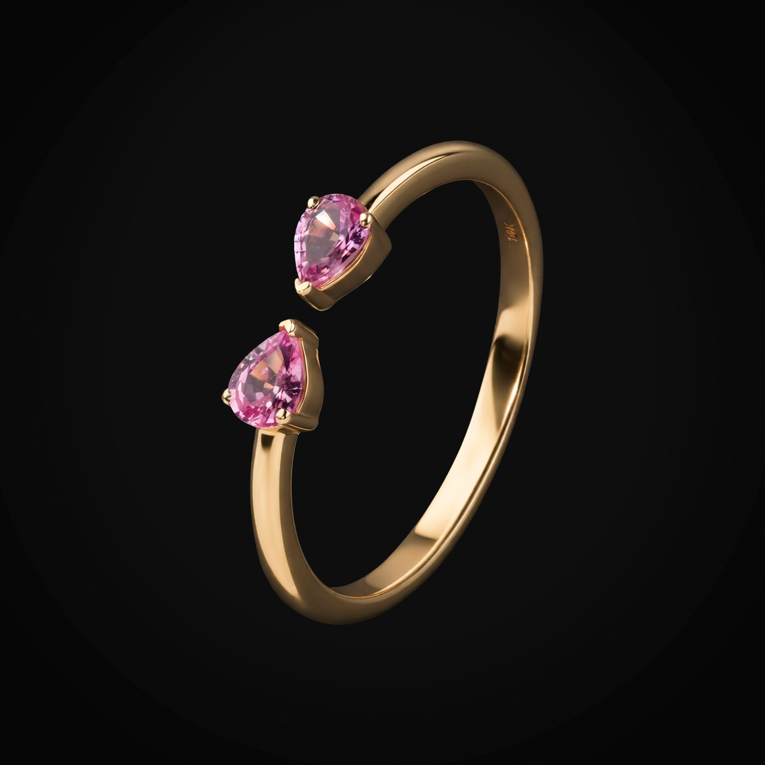 Anillo de oro amarillo 14K con zafiros rosas corte pera 0.33 ct + estuche