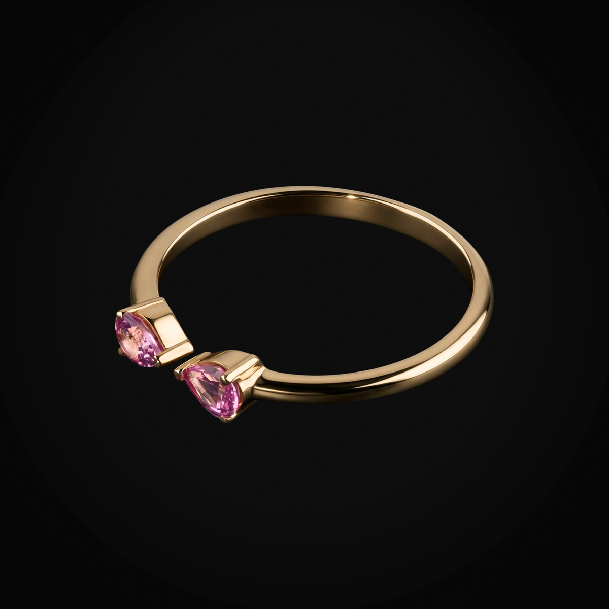 Anillo de oro amarillo 14K con zafiros rosas corte pera 0.33 ct + estuche