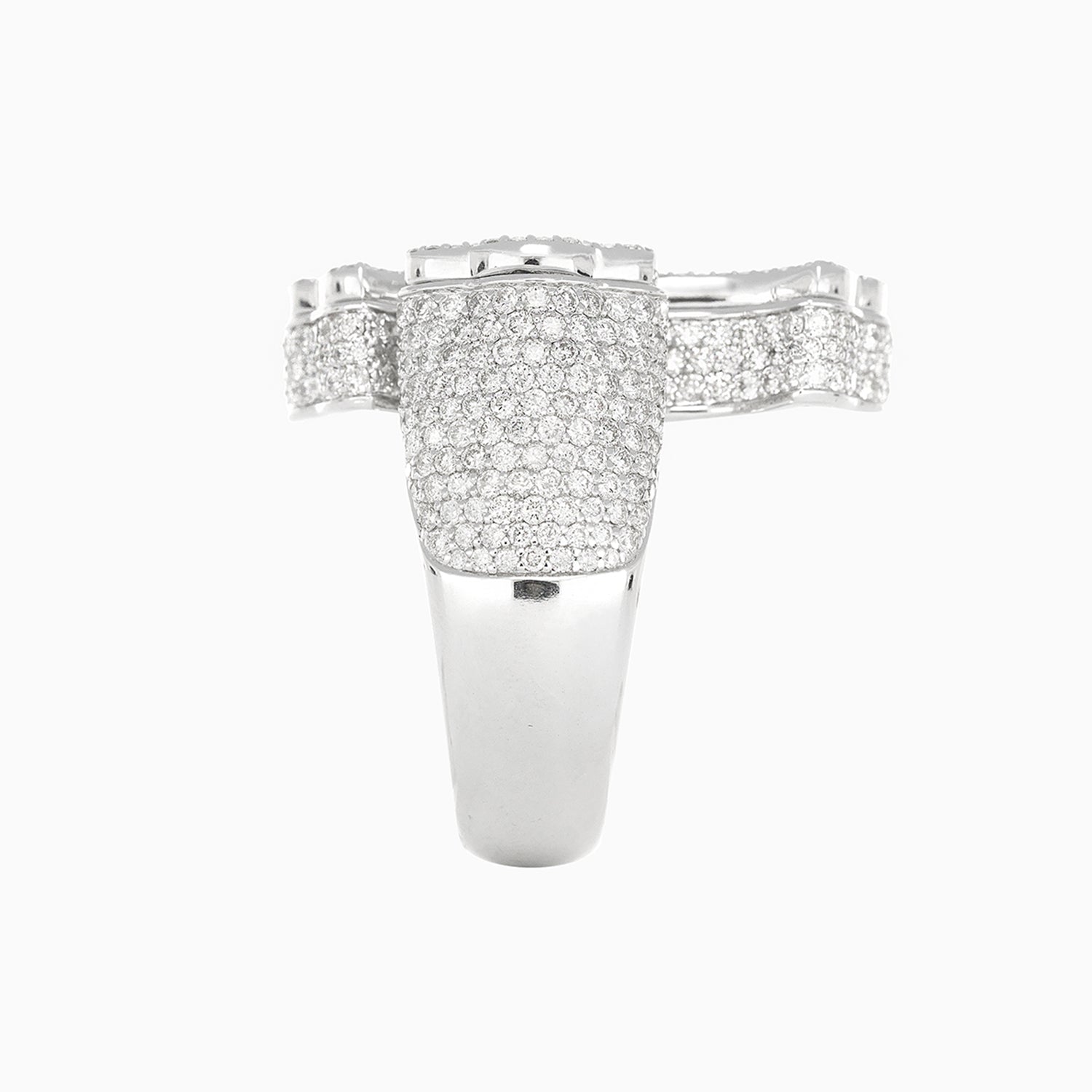 14k White Gold Cross Ring with Diamonds & Red Gemstones
