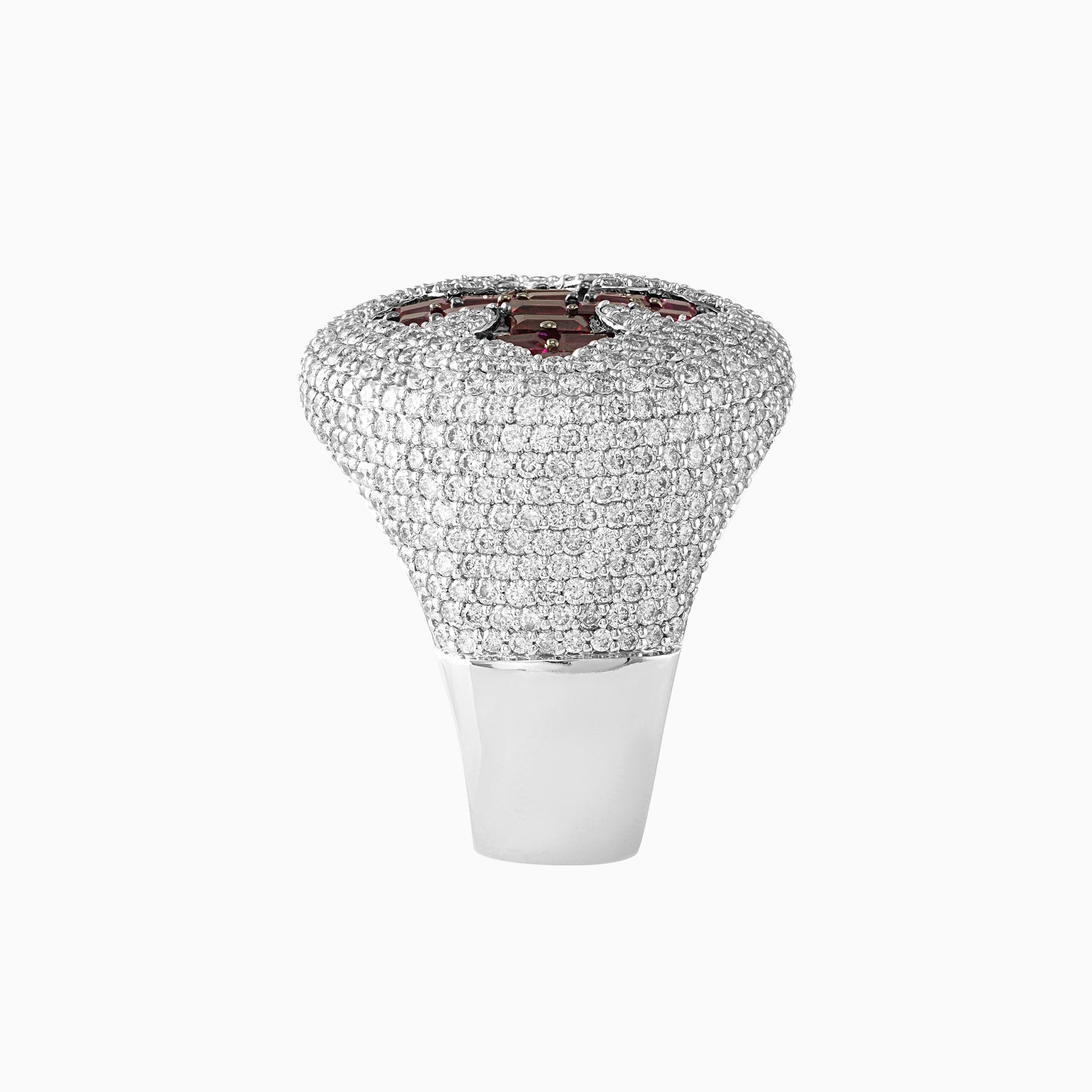 14k Yellow Gold Round Cross Ring with Red Rubies & Natural Diamonds