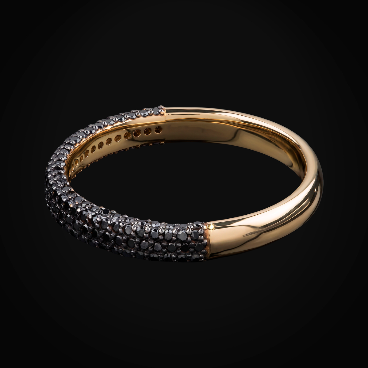 Anillo Medio Cuerpo Full Iced 14k Oro Amarillo Con Diamantes Black + Estuche