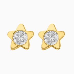 Broqueles Estrella 5 Picos + Circonia Suiza Central Oro 14k