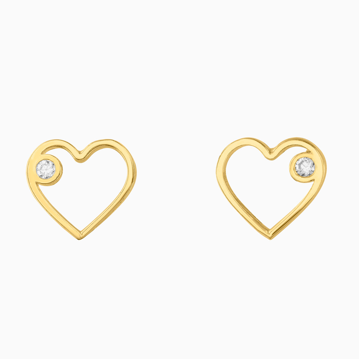 Broqueles Corazón Hueco + Circonia Suiza Oro 14k