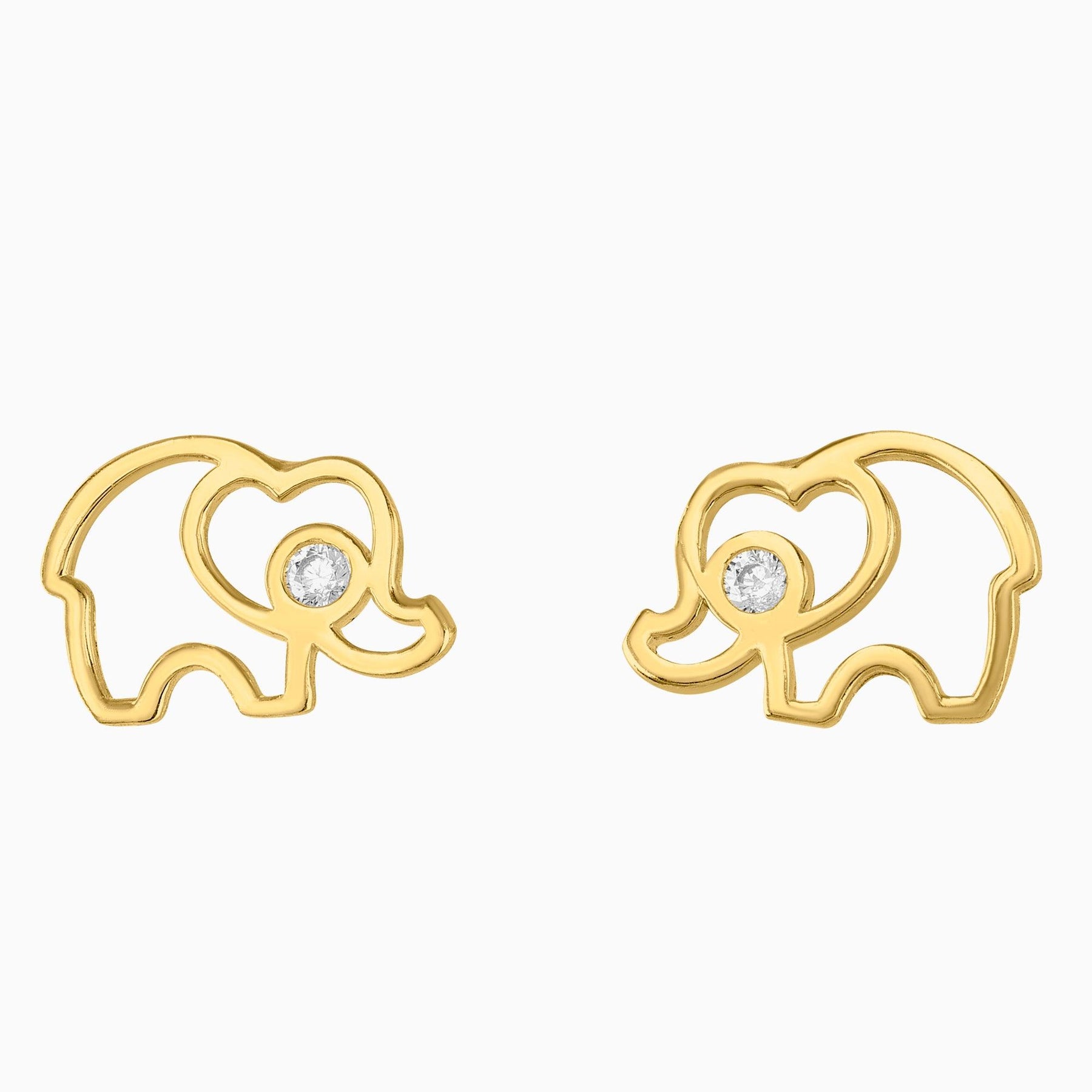 Broqueles Oro 14k Figura Elefante con Zirconia