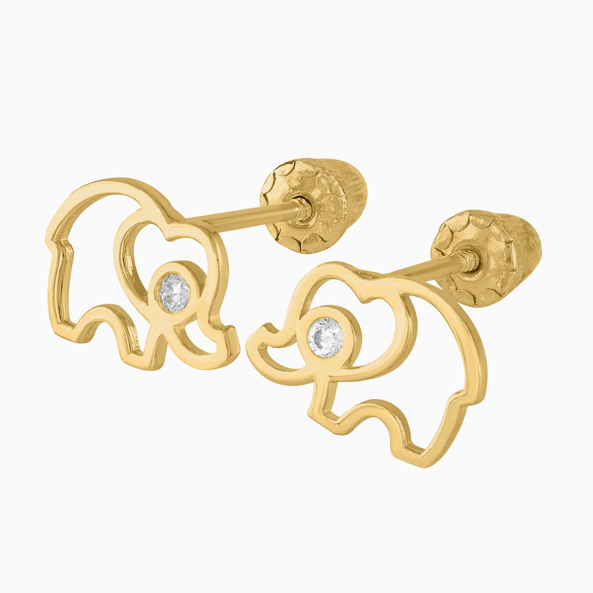 Broqueles Oro 14k Figura Elefante con Zirconia