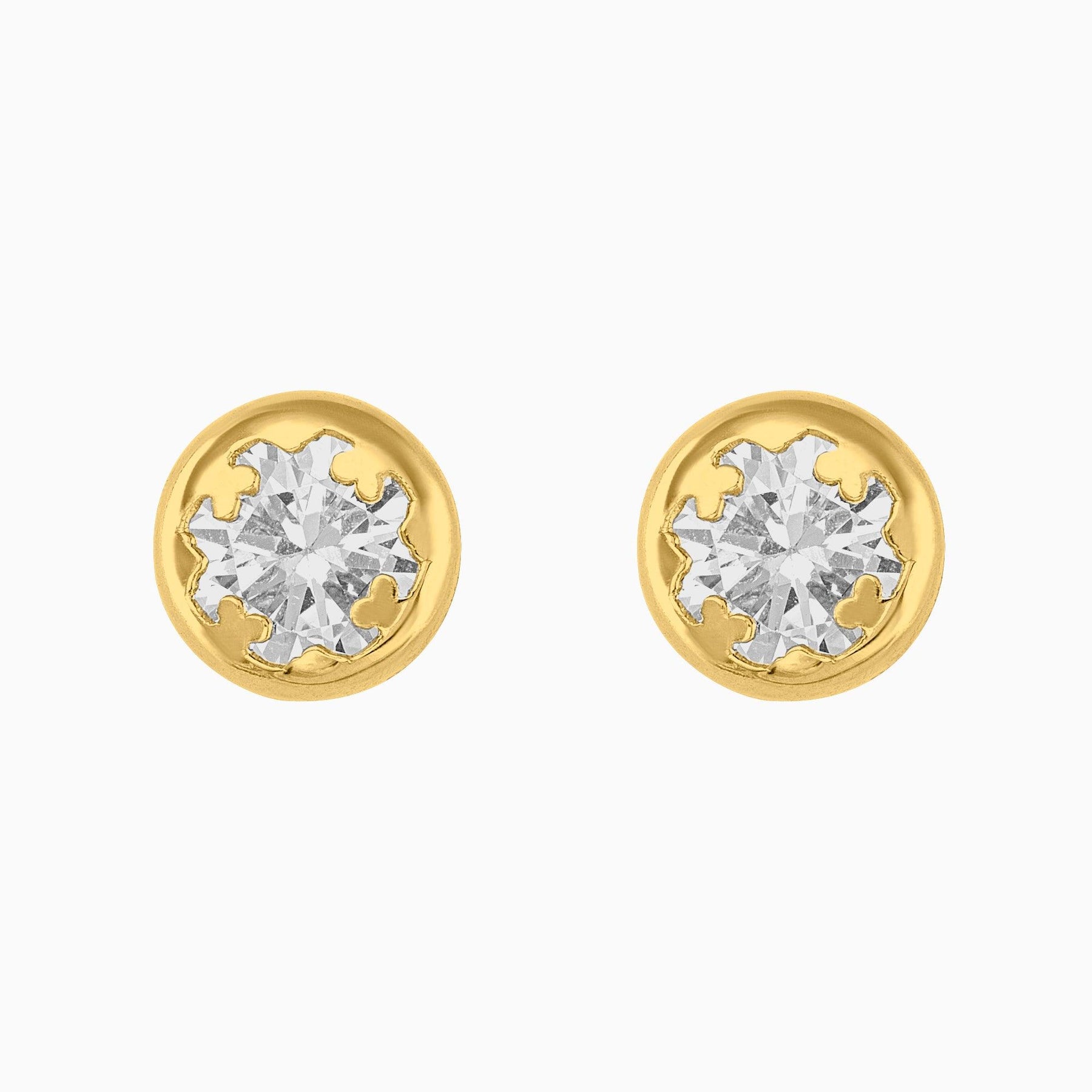 14k Yellow Gold Solitaire Stud Earrings with Zirconia