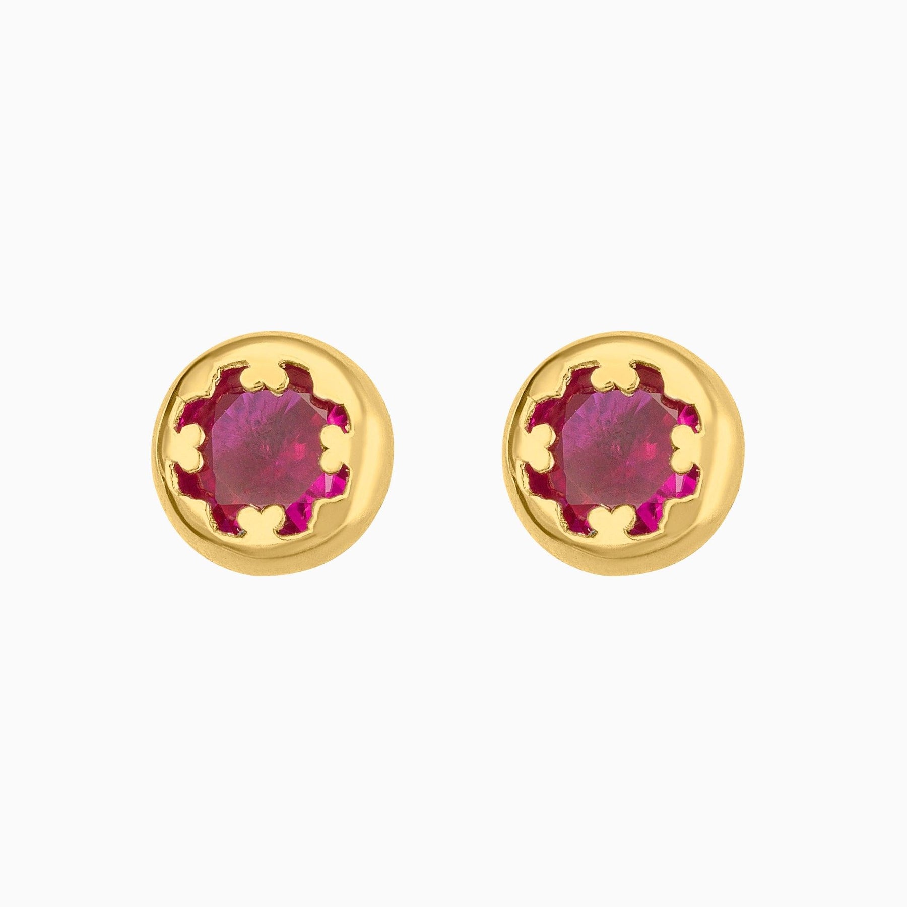 14k Yellow Gold Solitaire Stud Earrings with Red Zirconia