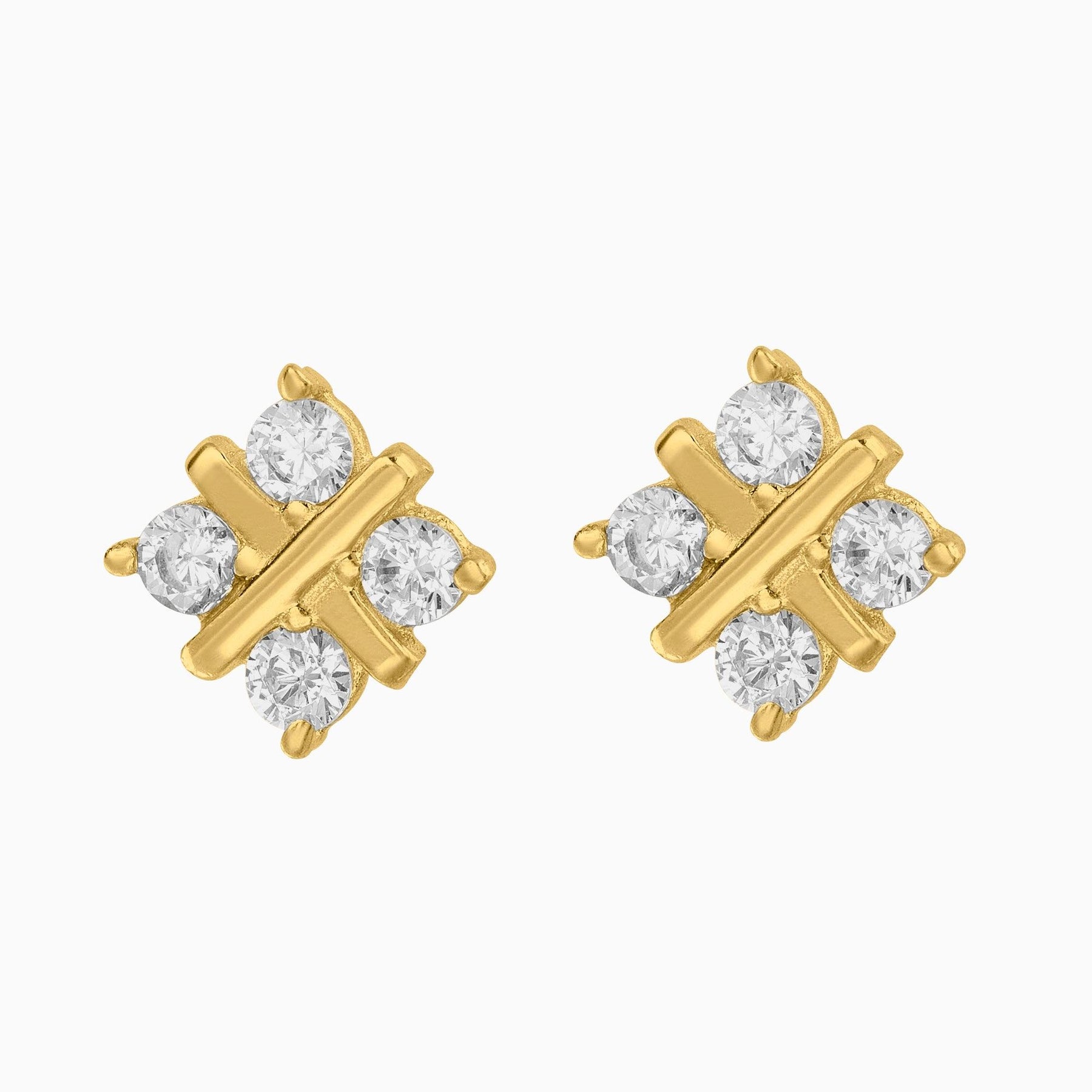 Broqueles Cruz Oro Amarillo 14k con Circonias
