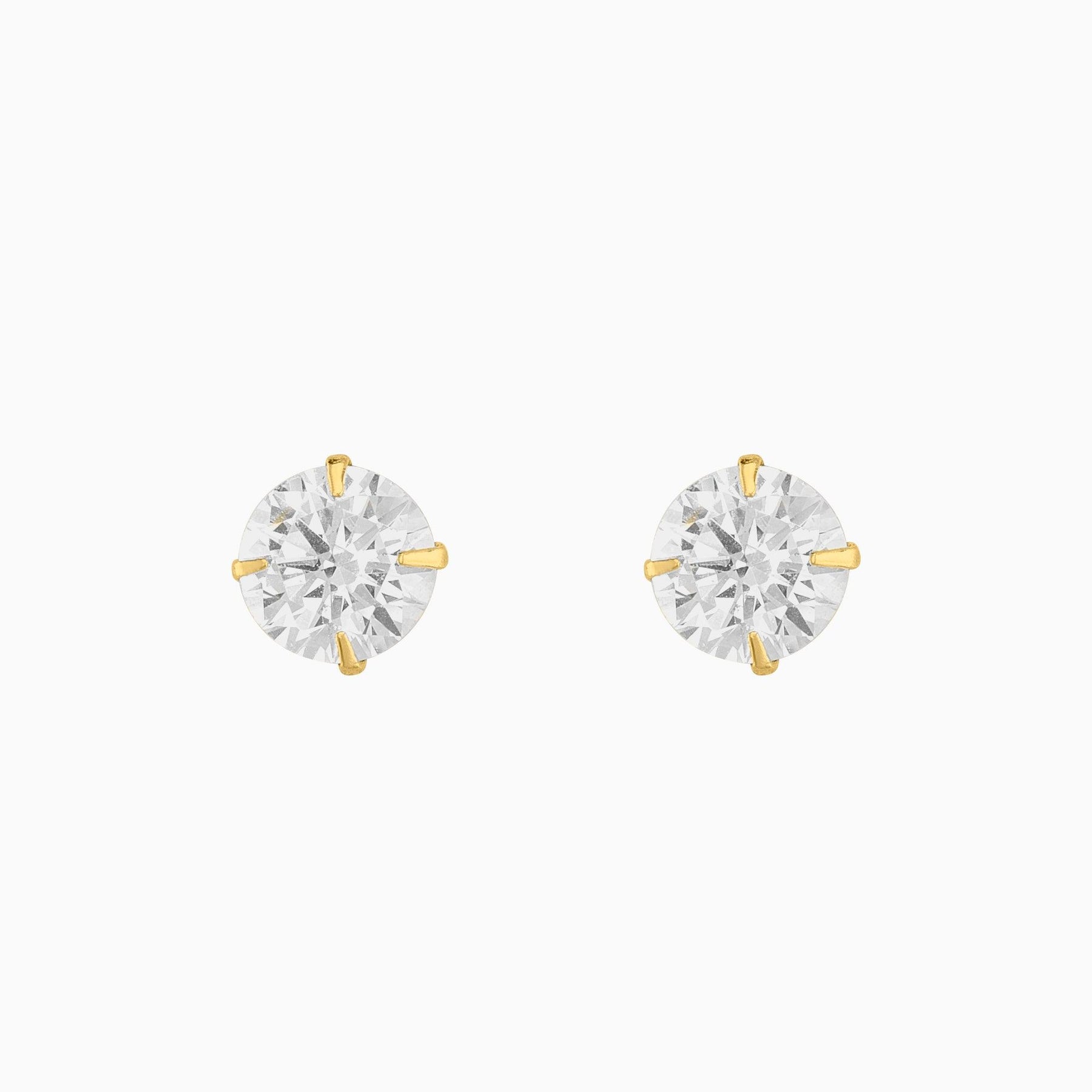 14k Yellow Gold Solitaire Stud Earrings with Zirconia