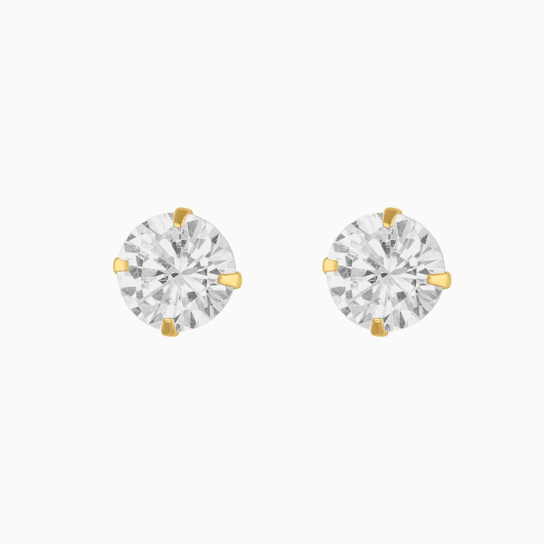Broqueles Solitarios Oro Amarillo 14k con Circonia