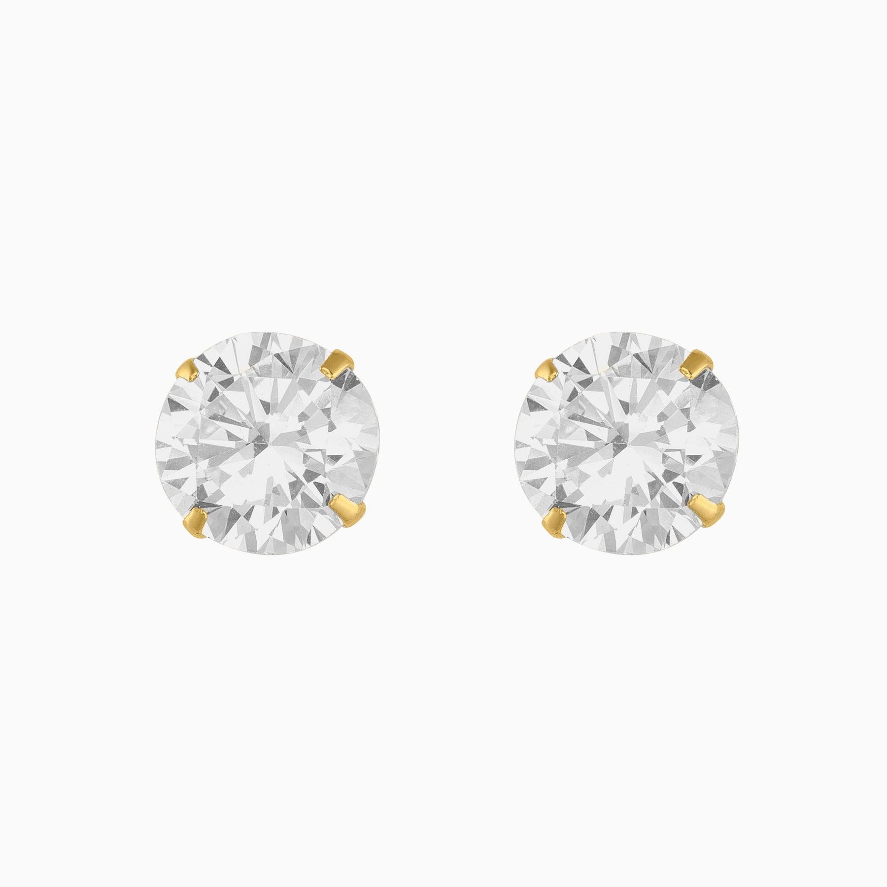 Broqueles Solitarios Oro Amarillo 14k con Circonia