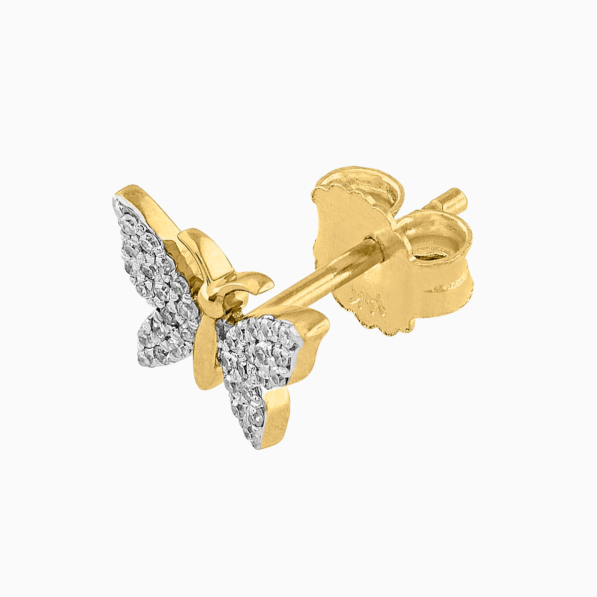 Broquel Mariposa 14k Oro Amarillo con  Diamantes Naturales