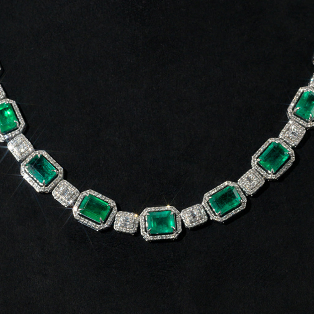 14K Full Ice Emerald and Diamond Choker
