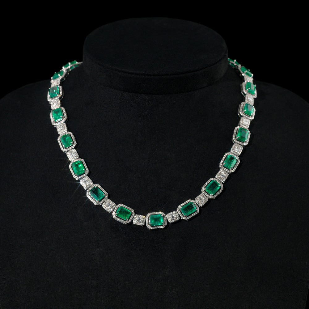 14K Full Ice Emerald and Diamond Choker