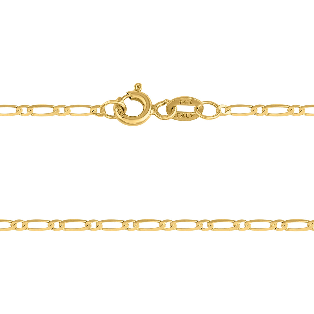 Cadena 1x1 Tejido Fígaro Troquelado 14K Oro Amarillo + Estuche