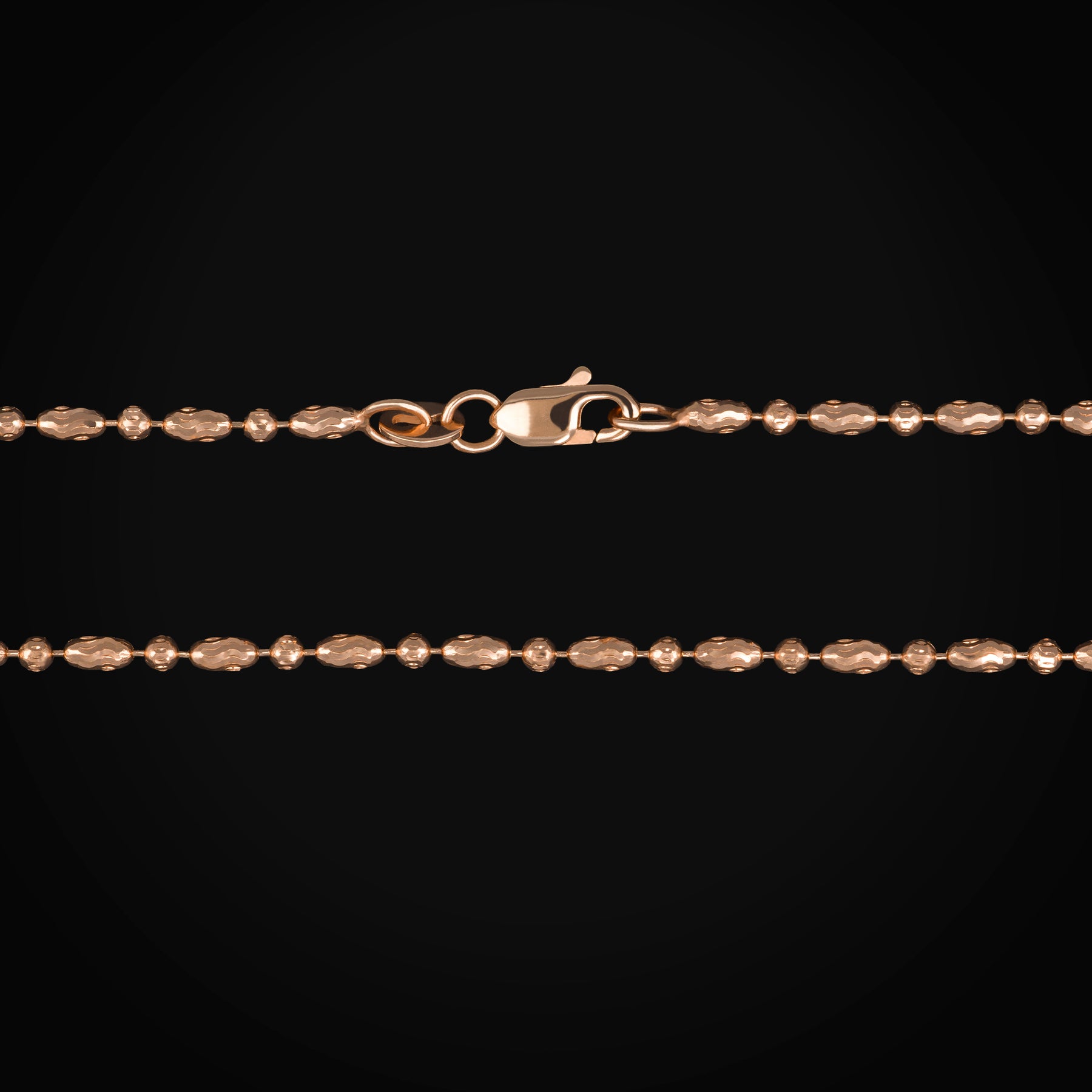 Cadena 14k Secuencia Circulo y Ovalo Diamantado Oro Rosa + Estuche