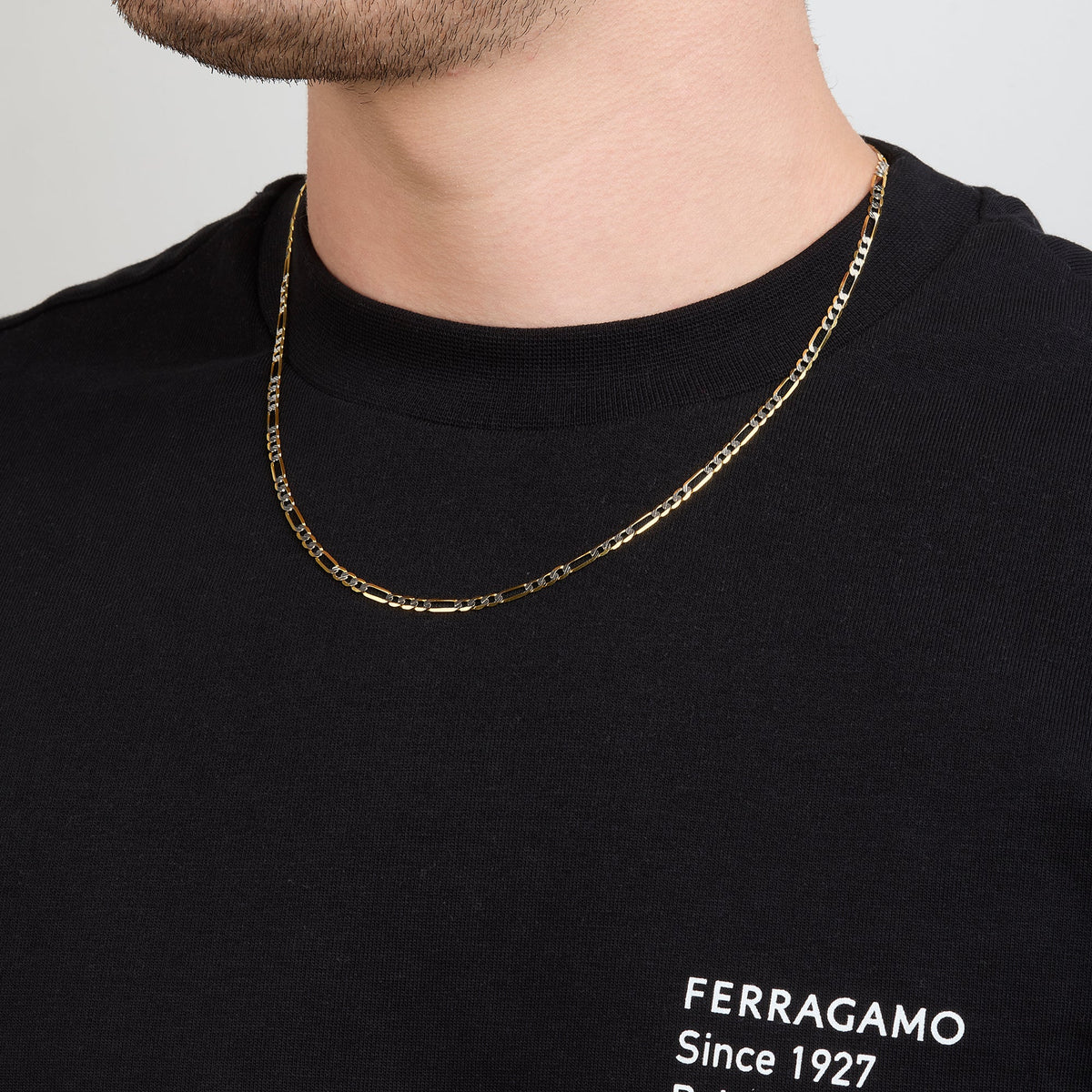Cadena Tejido Fígaro Diamantada 3x1 En Oro Amarillo 14K + Estuche