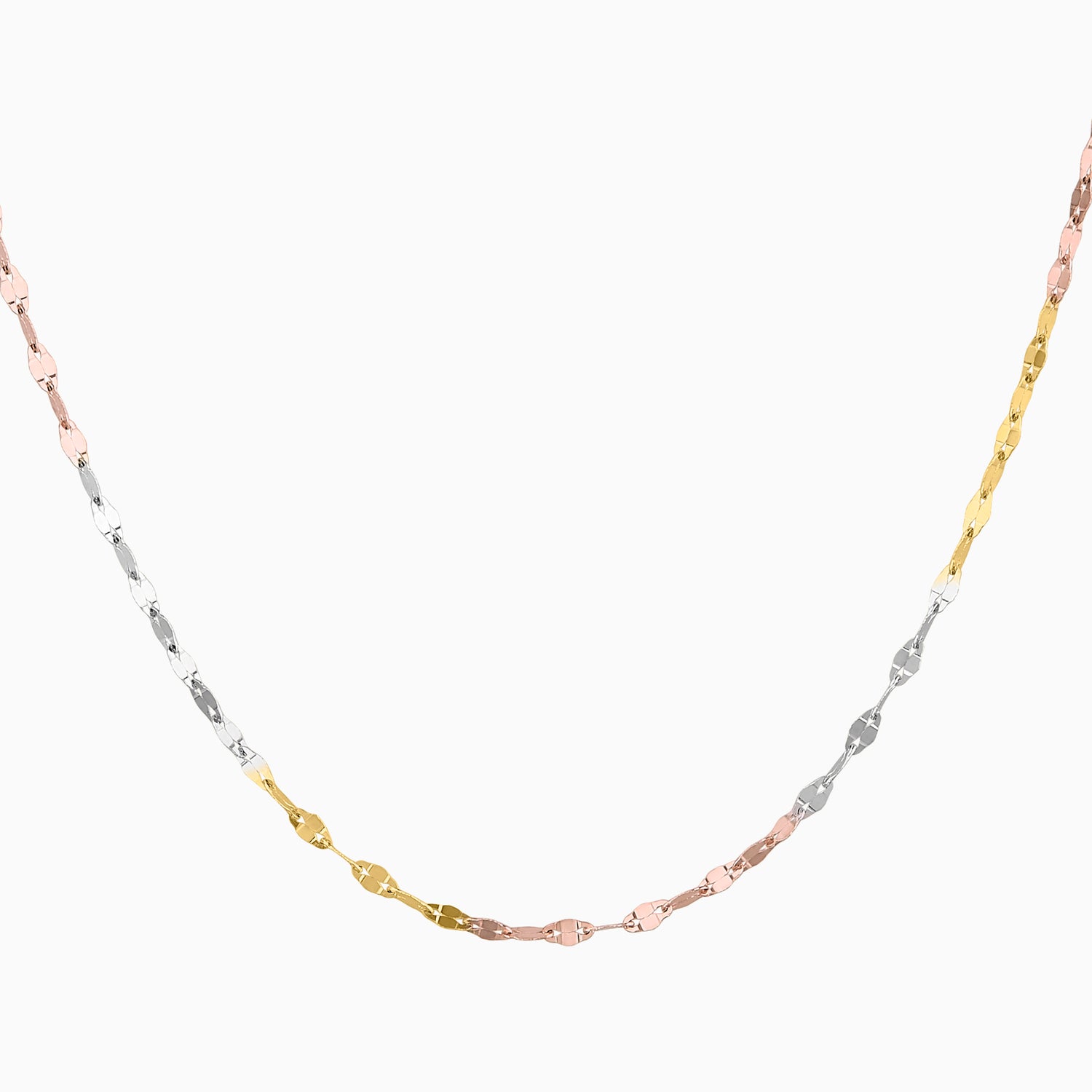 Cadena Lamina Tipo Serpentina 14K Oro Amarillo, Blanco y Rosa + Estuche