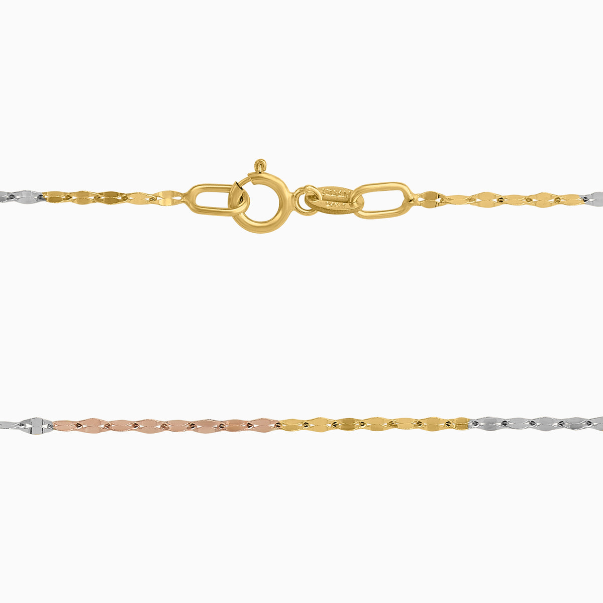 Cadena Lamina Tipo Serpentina 14K Oro Amarillo, Blanco y Rosa + Estuche