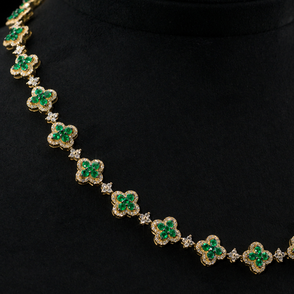 Full Ice Clover Chain with Emeralds and 14K Diamonds