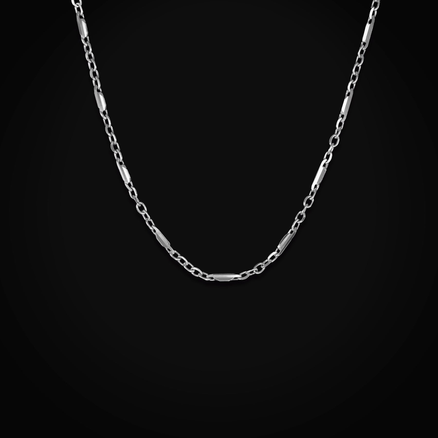 Cadena 14k Secuencia Ancla y Eslabón Troquel 4 Puntas Oro Blanco + Estuche