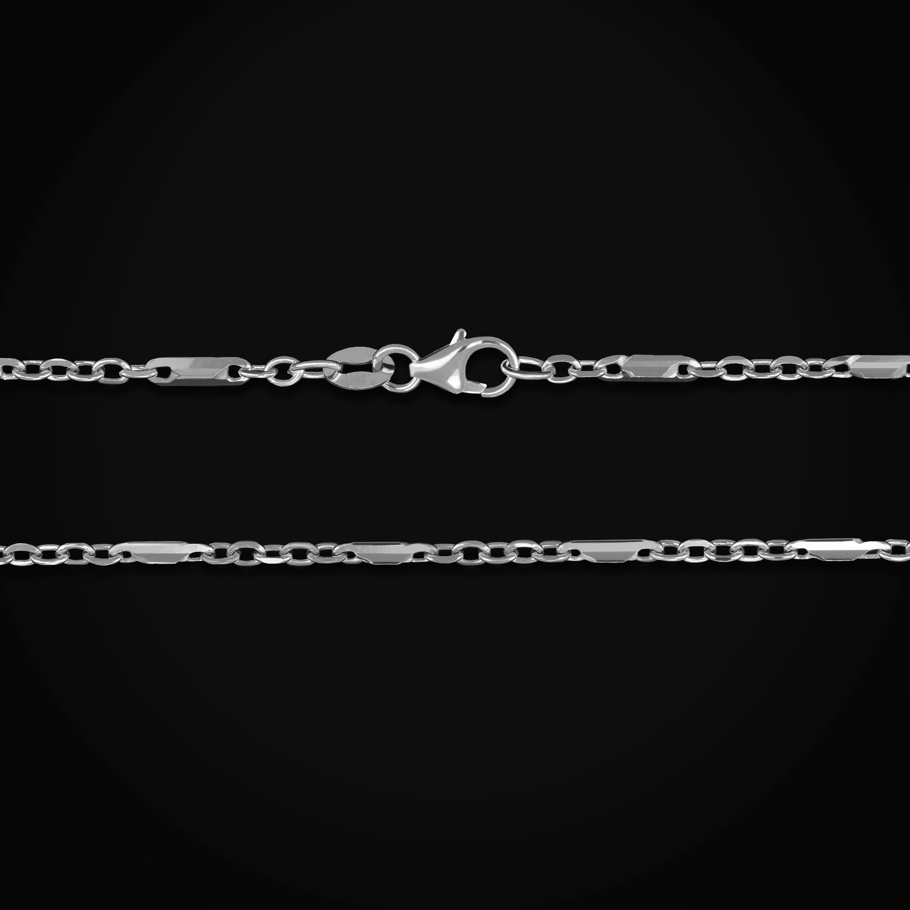 Cadena 14k Secuencia Ancla y Eslabón Troquel 4 Puntas Oro Blanco + Estuche