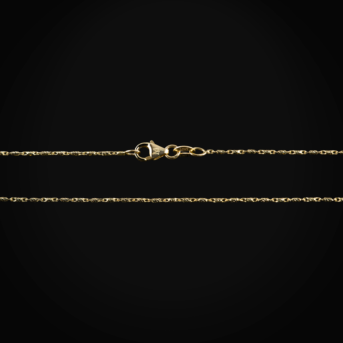 Cadena 14k Secuencia Eslabón Diamantado Central Con Asas Oro Amarillo + Estuche