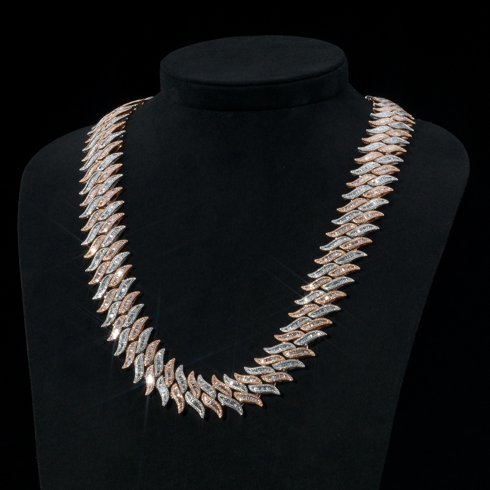 Cadena Espinas Full Ice 14k Oro Blanco y Rosa con Diamantes