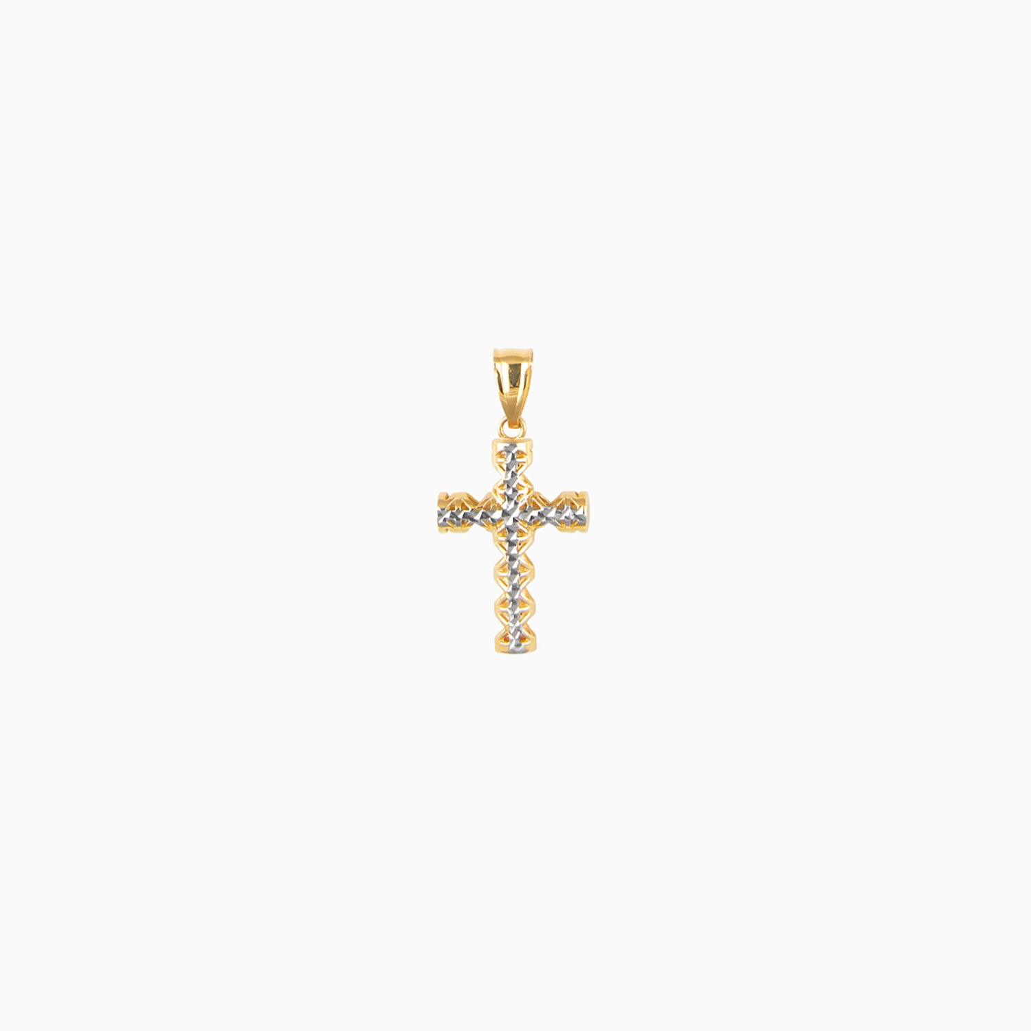 Diamond Cross Pendant 2 Yellow & White Gold 14k